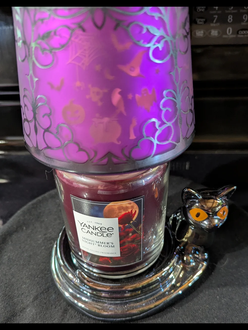 Yankee Candle Halloween Purple Twilight Hat Flickering Glass Candle Shade New
